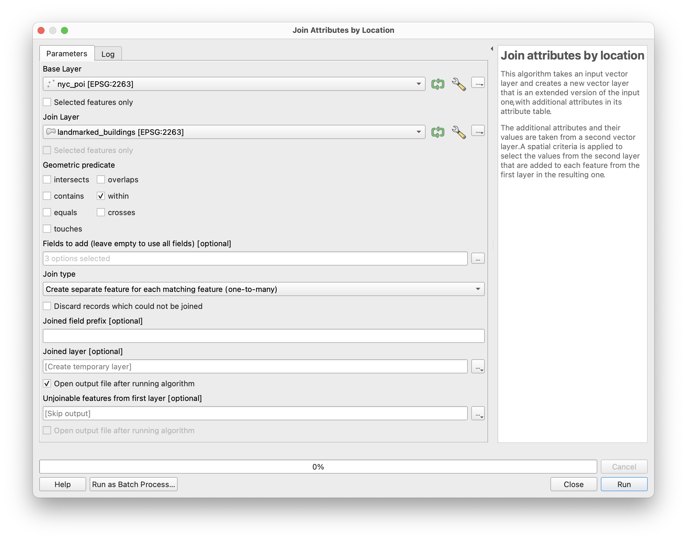 spatial join options